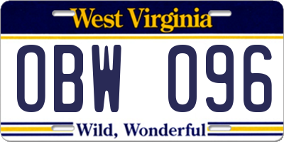 WV license plate OBW096