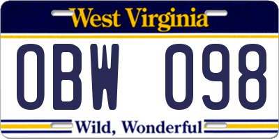 WV license plate OBW098
