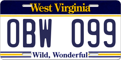 WV license plate OBW099