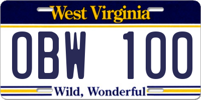 WV license plate OBW100
