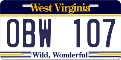 WV license plate OBW107