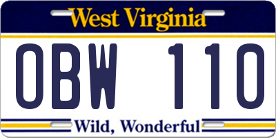 WV license plate OBW110