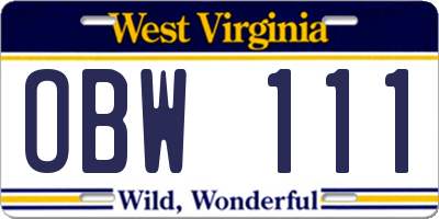 WV license plate OBW111