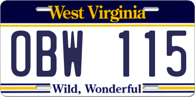 WV license plate OBW115