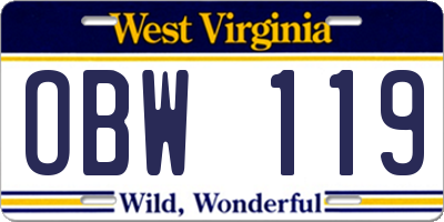WV license plate OBW119