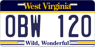 WV license plate OBW120