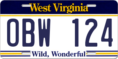 WV license plate OBW124