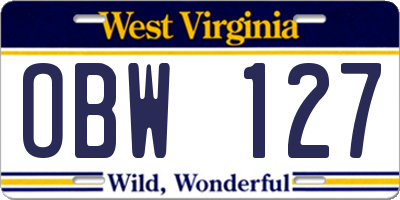 WV license plate OBW127