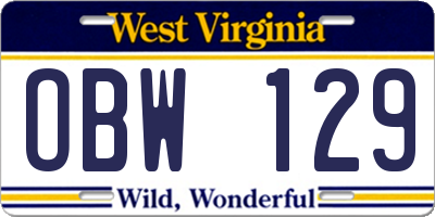 WV license plate OBW129