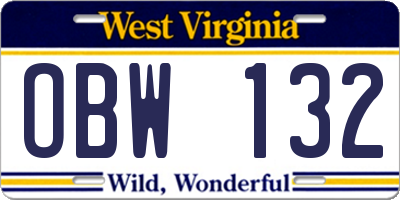 WV license plate OBW132