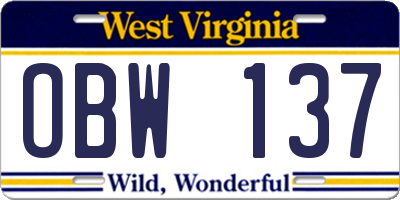 WV license plate OBW137