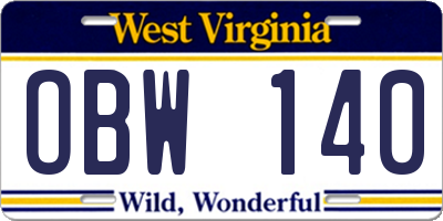 WV license plate OBW140
