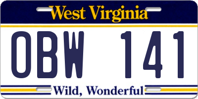 WV license plate OBW141