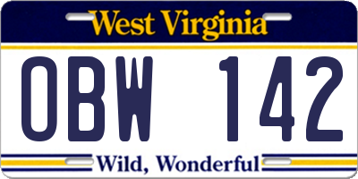 WV license plate OBW142