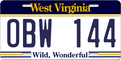 WV license plate OBW144