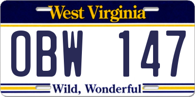 WV license plate OBW147