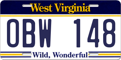 WV license plate OBW148