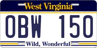 WV license plate OBW150