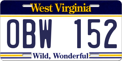 WV license plate OBW152