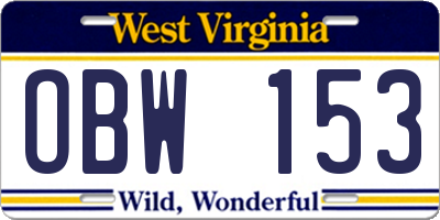 WV license plate OBW153