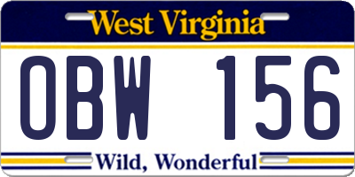 WV license plate OBW156