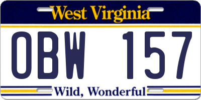 WV license plate OBW157