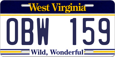 WV license plate OBW159