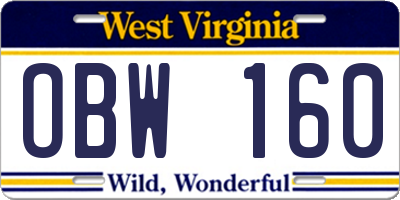 WV license plate OBW160