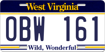 WV license plate OBW161