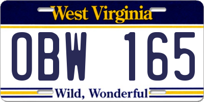 WV license plate OBW165