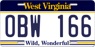WV license plate OBW166