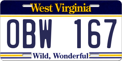 WV license plate OBW167