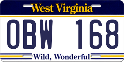 WV license plate OBW168