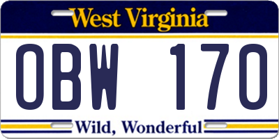 WV license plate OBW170