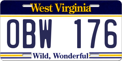WV license plate OBW176
