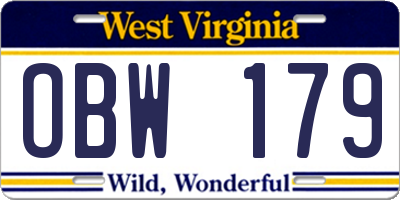 WV license plate OBW179