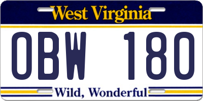 WV license plate OBW180