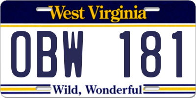 WV license plate OBW181