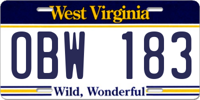 WV license plate OBW183