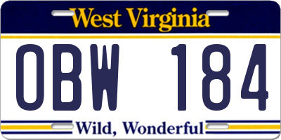 WV license plate OBW184