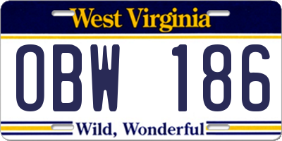 WV license plate OBW186