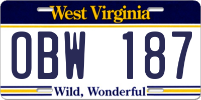 WV license plate OBW187