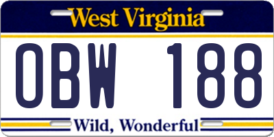 WV license plate OBW188
