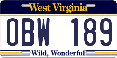 WV license plate OBW189