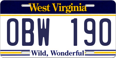 WV license plate OBW190