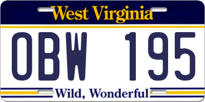 WV license plate OBW195