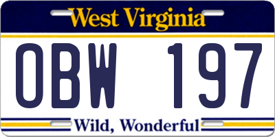WV license plate OBW197