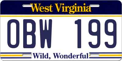WV license plate OBW199
