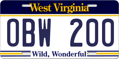 WV license plate OBW200