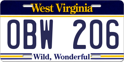 WV license plate OBW206
